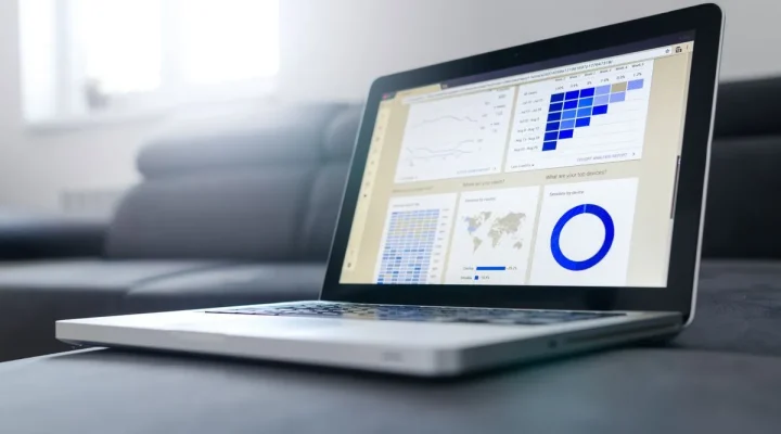 Laptop showing dashboard charts for a technical SEO checklist for WordPress
